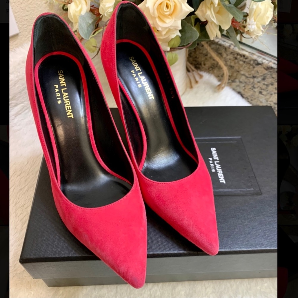 Saint Laurent Raspberry Suede Paris Pumps